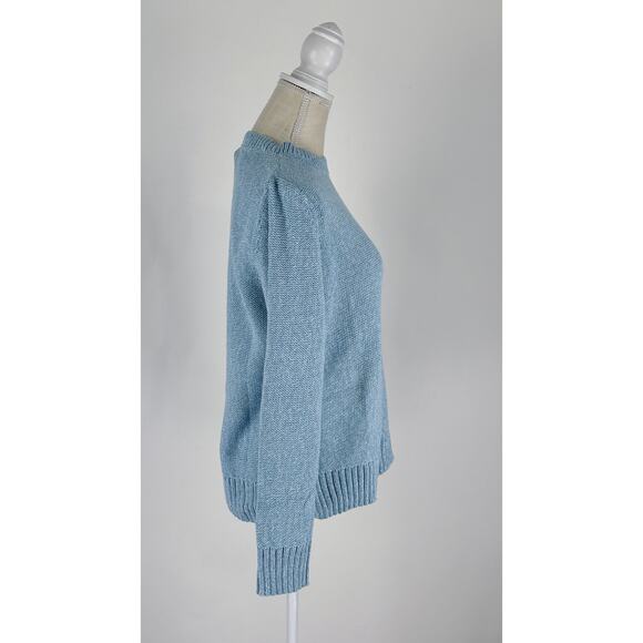 J Jill Crew Neck Knit Sweater Pullover Womens Size Small Mineral Blue White New - Picture 7 of 16